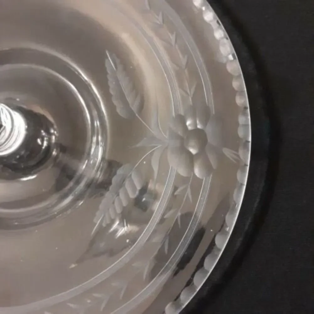 Vintage Elegant Depression Glass Tidbit Tray Clear Etched 1920s